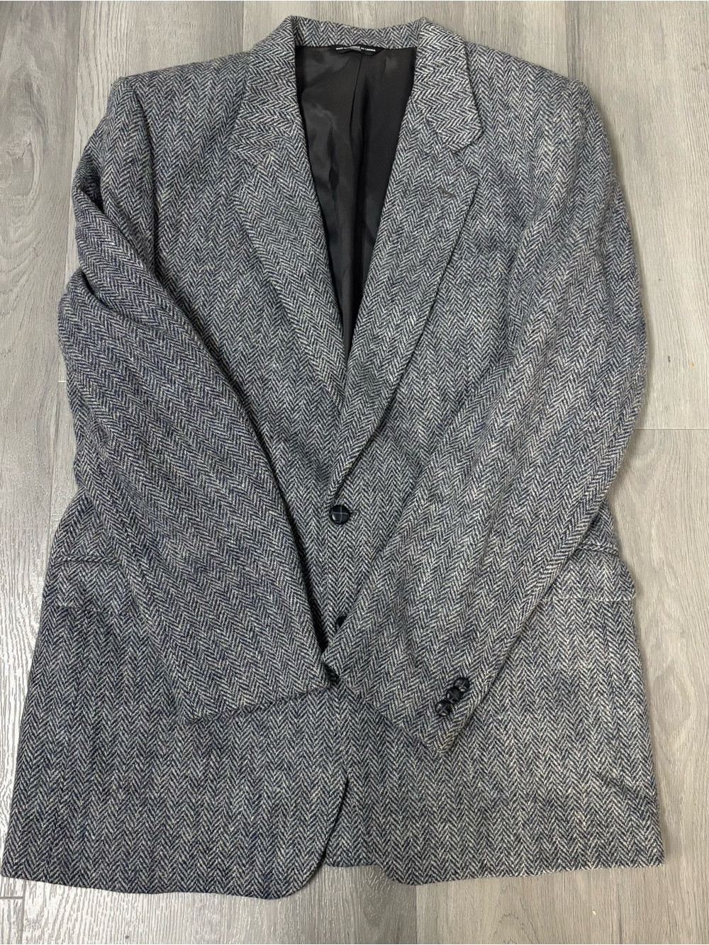 Moores Harris Tweed Wool Gray/Navy Herringbone Mens Sport Coat Blazer Size 48x